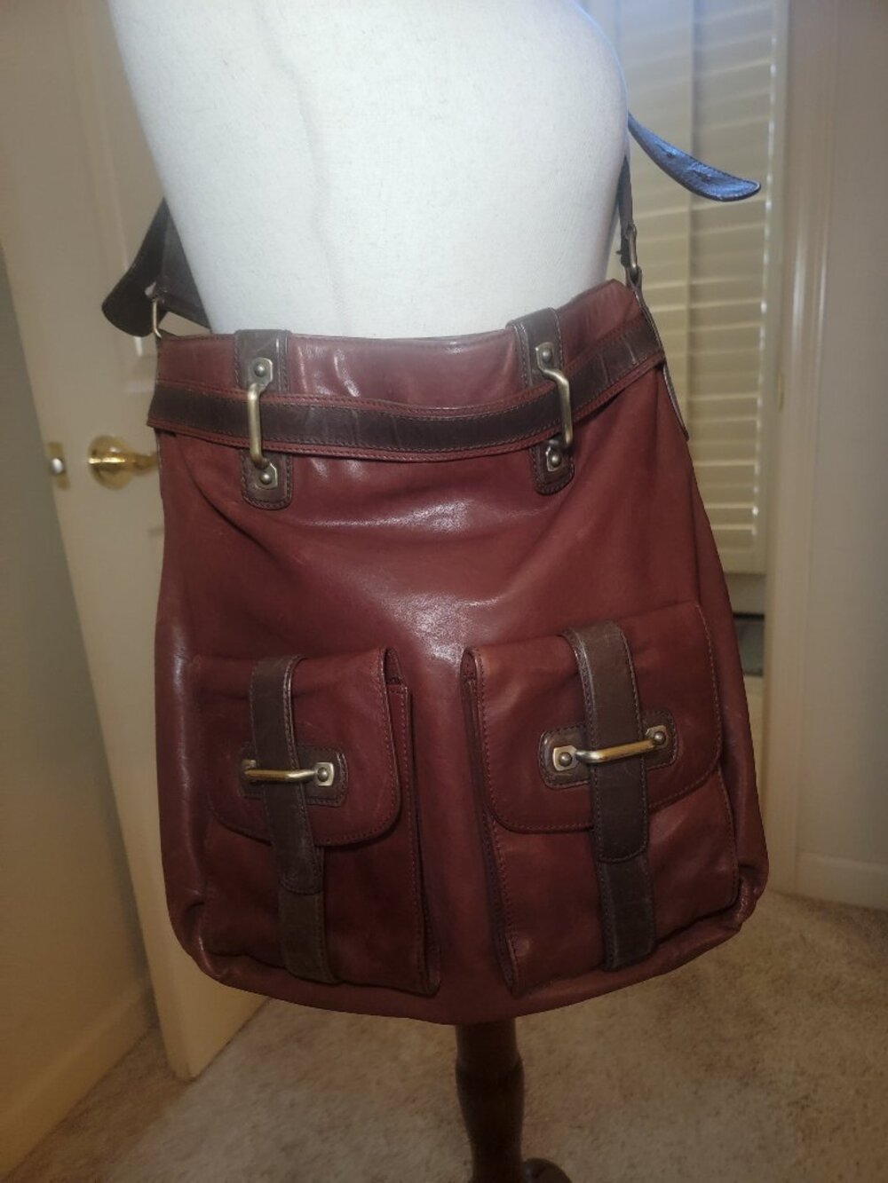 Bally Genuine Leather Crossbody Bucket Bag, Oxblood/Burgundy